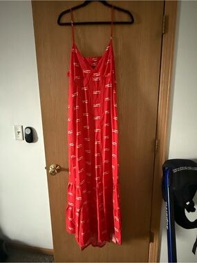 Old Navy Red Spaghetti-Strap Maxi Dress with Subtle White Print